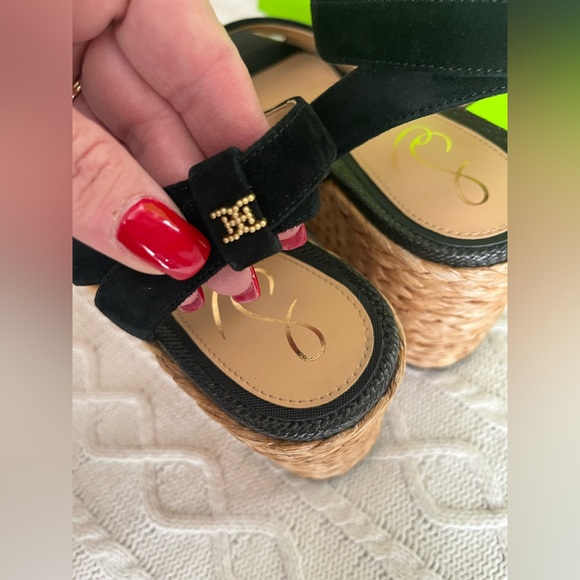 New! Sam Edelman Black Suede Wedge Platform Sandals Women’s Size 10 - Picture 9 of 15